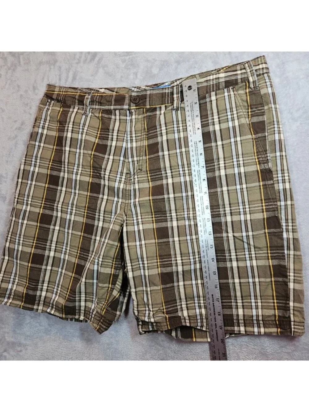 Croft & Barrow Plaid Mens 38 Shorts Brown Ivory Cotton Casual hipster vacation